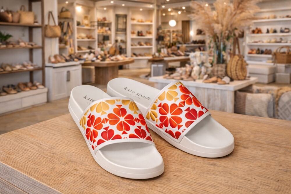 Kate Spade Olympia Pool Slides Size 10 Floral Heart Print Summer NWOB Casual Fun